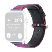 Rasterpatroon ronde gesp lederen horlogeband voor Apple Watch Series 6 & SE & 5 & 4 40 mm / 3 & 2 & 1 38 mm (rood blauw)