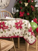 Tafelkleed - luxe gobelinstof - Kemi - Kerstroos - Kerst - Rechthoek 260 x 140 cm