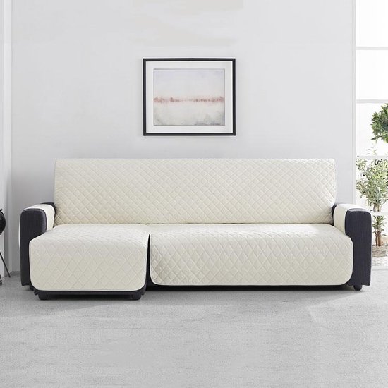 Velvet Quilt Chaise Longue Links - Bankbeschermer - 240cm breed - Ivoor - Soft Touch - Anti-slip onderkant