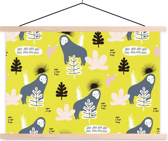 Porte-affiche avec affiche - Affiche scolaire - Singe - Feuille - Jaune - 120x80 cm - Lattes vierges