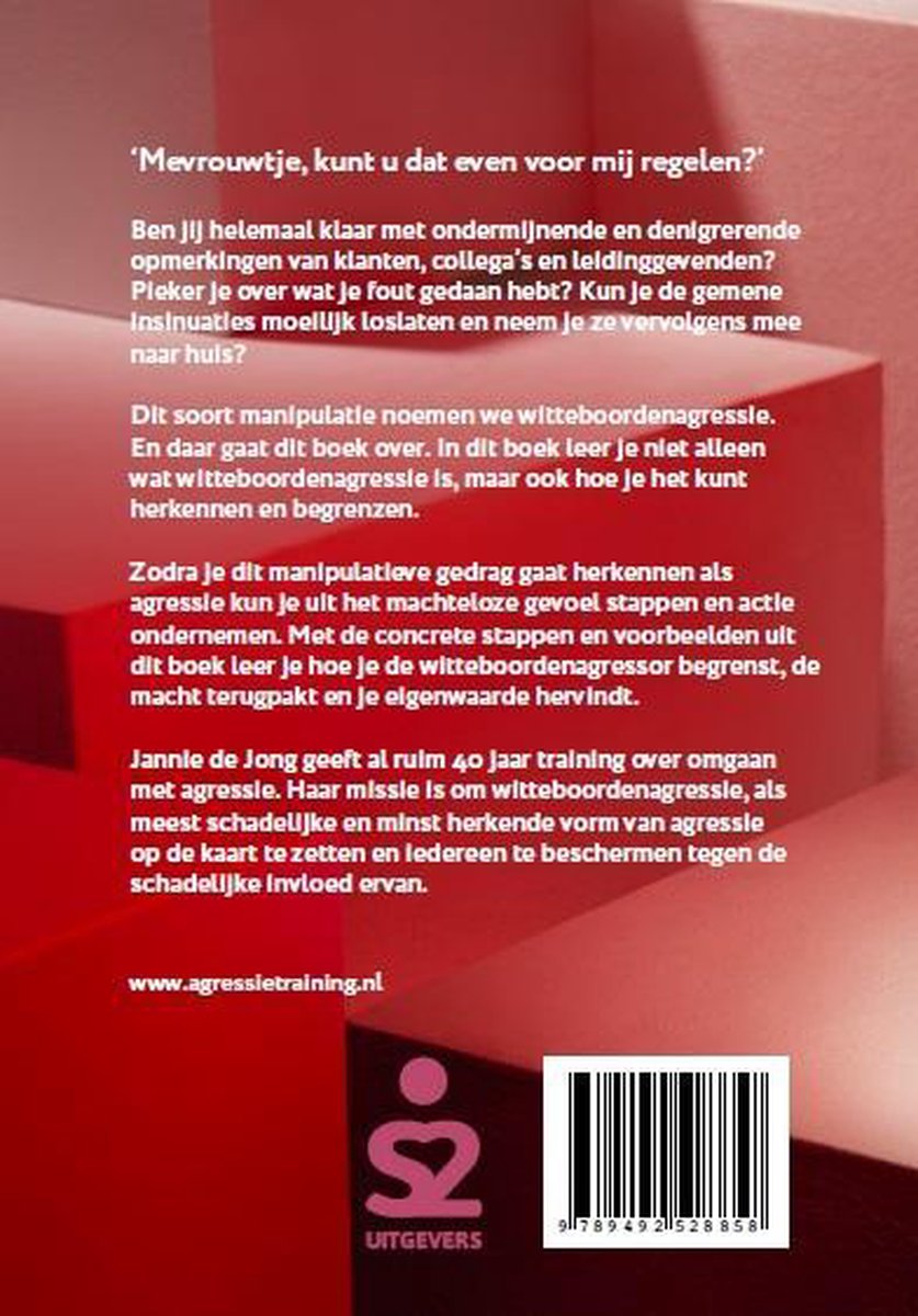 Boek met de titel 'HELP, ik word gemanipuleerd'. Achterkant van het boek met tekst over omgaan met witteboordencgressie.