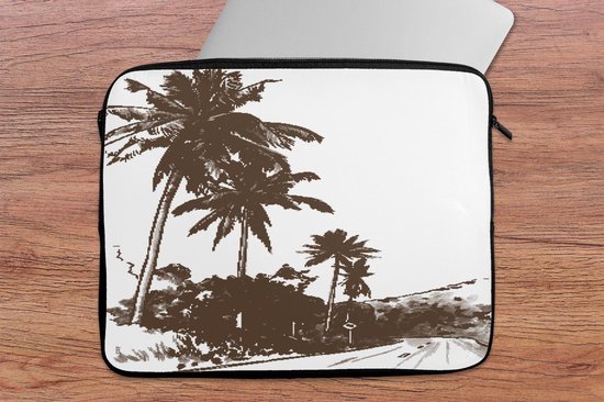 Housse ordinateur 15,6 pouces - Plage - Palmier - Zwart - Wit - Housse ordinateur - Dimensions intérieures 39,5x29,5 cm