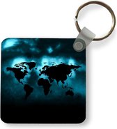 Sleutelhanger - Uitdeelcadeautjes - Wereldkaart - Zwart - Blauw - Plastic