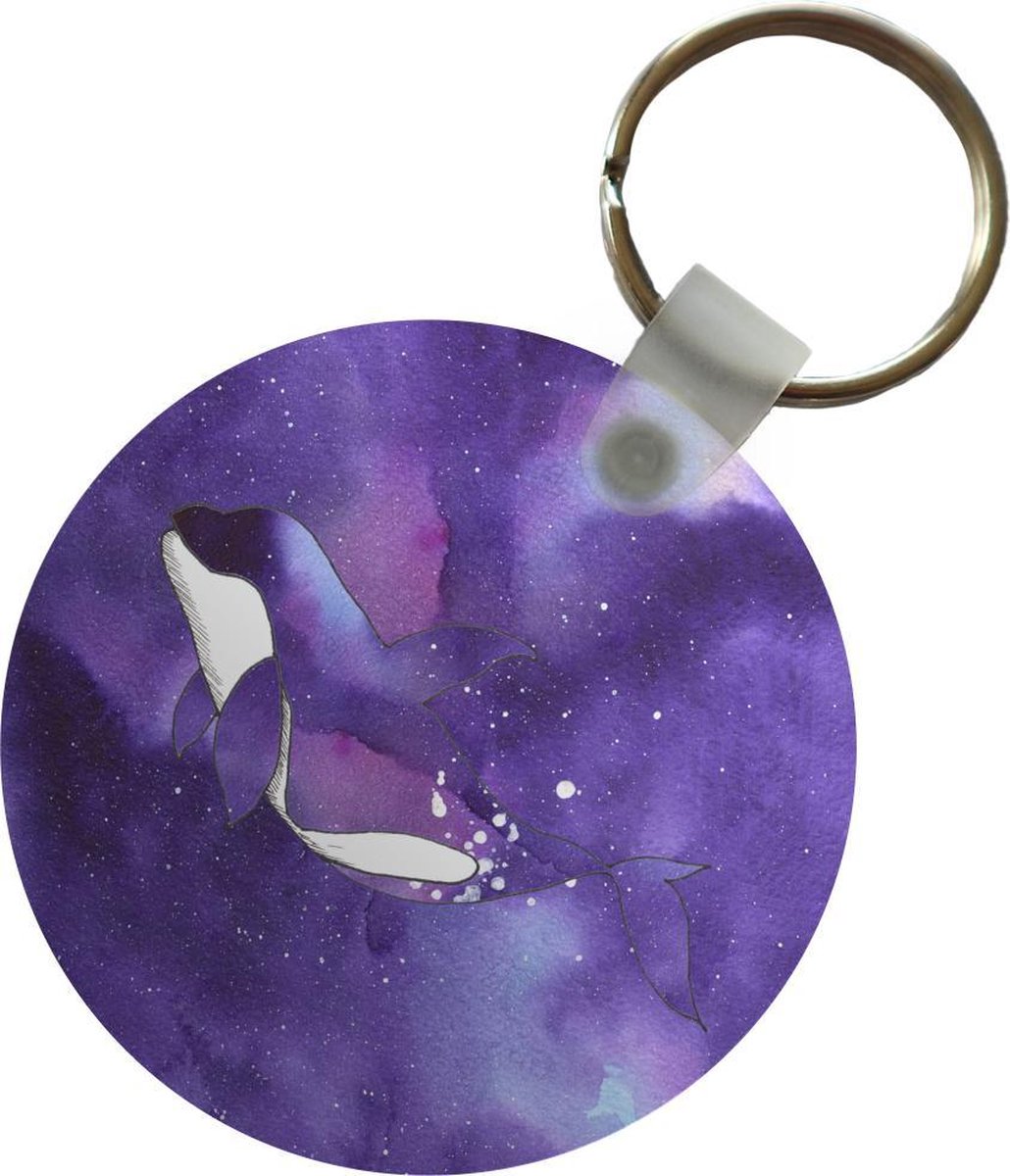 Sleutelhanger - Orka - Zee - Paars - Waterverf - Plastic - Rond - Uitdeelcadeautjes