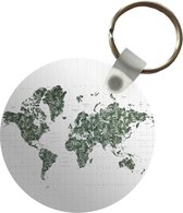 Sleutelhanger - Wereldkaart - Groen - Bladeren - Plastic - Rond - Uitdeelcadeautjes