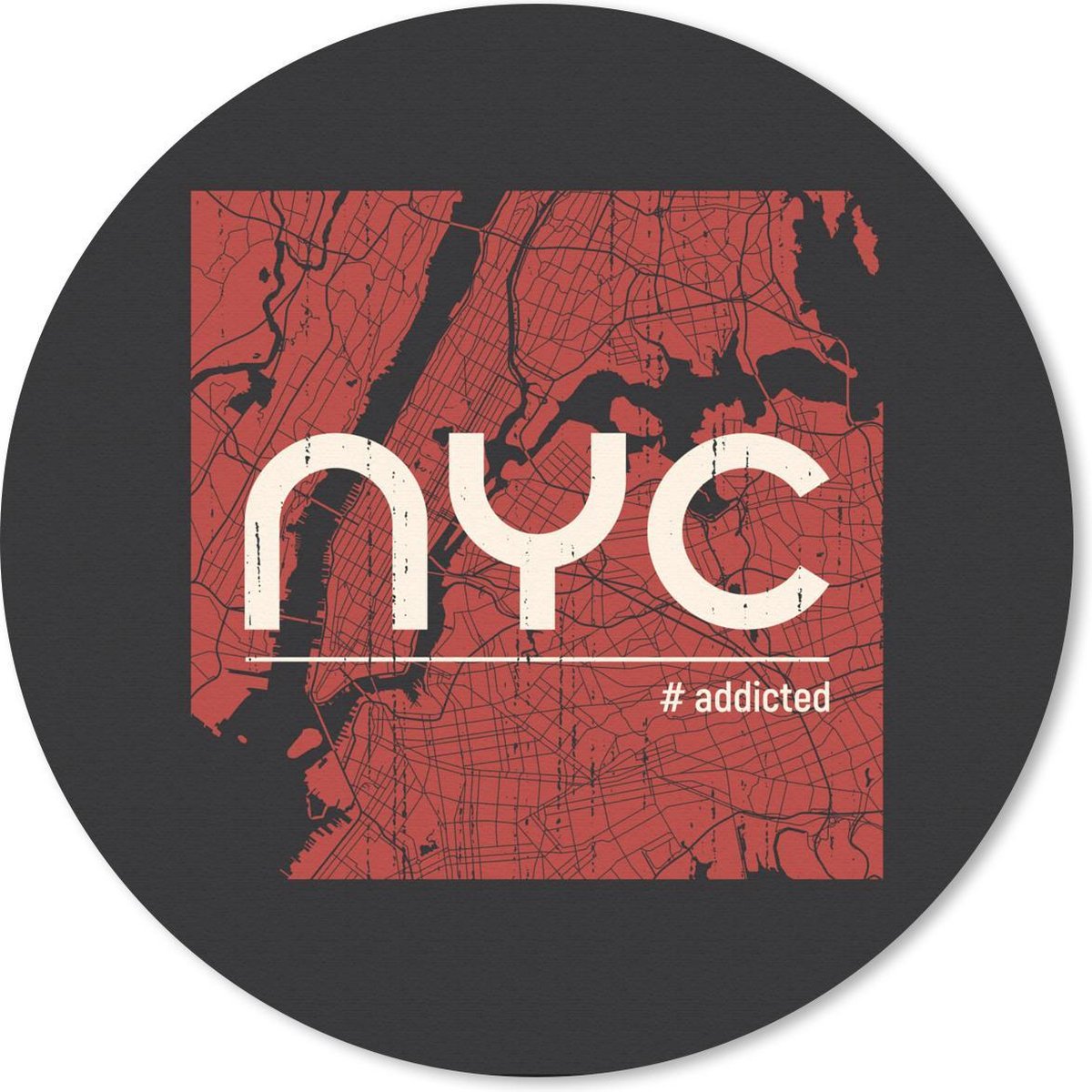 Muismat rond 30x30 cm - Mousepad New York - Rood - Zwart - Ronde muismatten