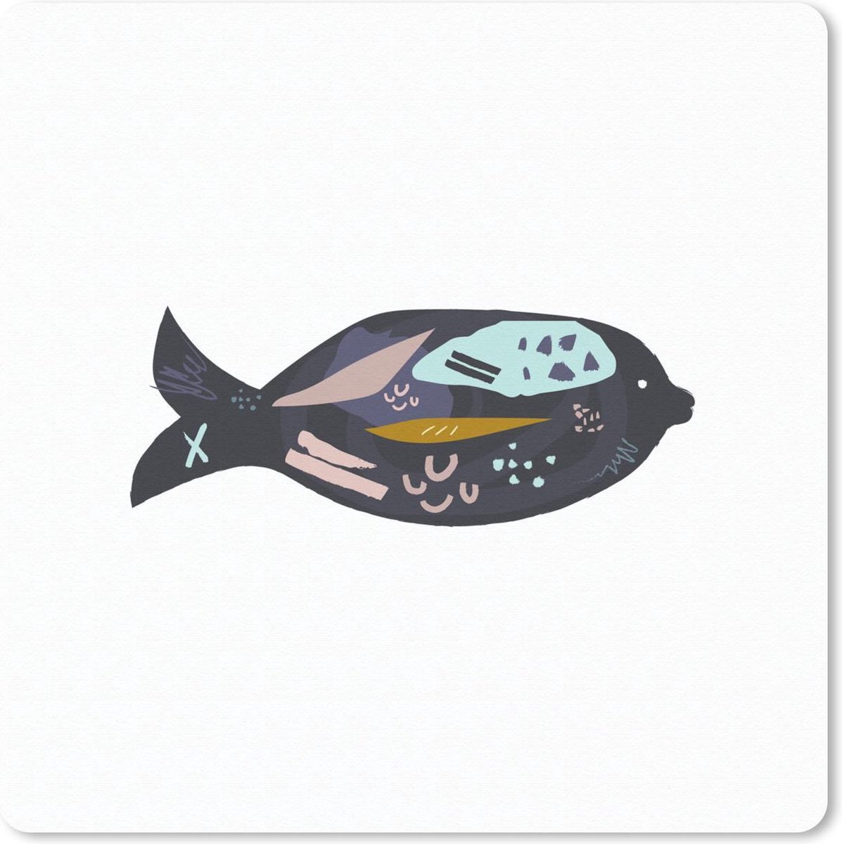 Muismat 20x20 cm - Mousepad Pastel - Zwart - Vis - Muismatten