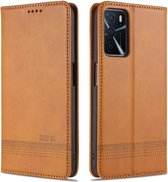 Voor OPPO A16 AZNS Magnetische Kalf Textuur Horizontale Flip Leather Case met Kaartsleuven & Houder & Portemonnee (Lichtbruin)