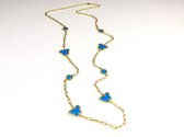 lange zilveren halsketting collier halssnoer geelgoud verguld Model Vlinder en Bol met fel blauwe stenen