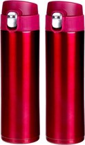 2x stuks RVS thermosflessen / isoleerflessen voor onderweg 450 ml fuchsia roze - Thermoflessen