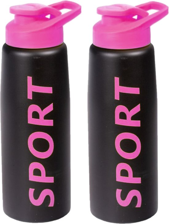 2x stuks bidon drinkflessen/waterflessen fuchsia roze 850 ml - Sportfles/sportbidon