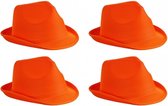 6x stuks trilby feesthoedje oranje voor volwassenen - Carnaval party verkleed hoeden