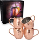 Nava® - Moscow Mule Cups Set de 4-4 x tasses en cuivre pour Moscow Mule Gin Beer - Tasse à cocktail martelée - Tasse en acier inoxydable avec cuivre