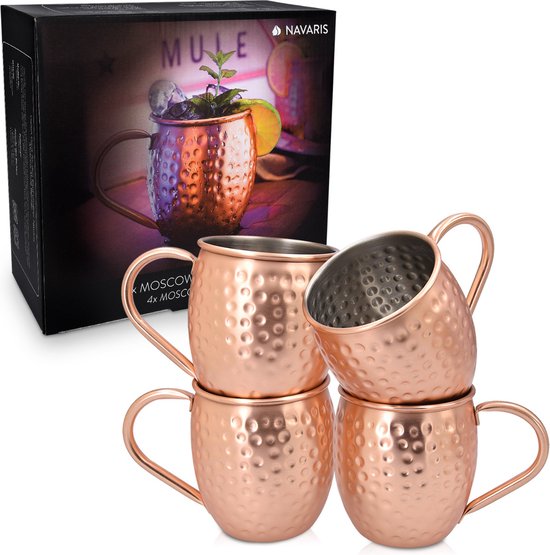 Nava® - Moscow Mule Cups Set de 4-4 x tasses en cuivre pour Moscow Mule Gin  Beer -... | bol.com