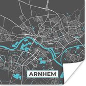 Poster Plattegrond - Arnhem - Grijs - Blauw - 50x50 cm - Stadskaart