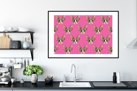 Poster in lijst - Fotolijst 120x80 cm - Posters - Huisdier - Roze - Patroon - Posterlijst zwart - Decoratie - Wanddecoratie woonkamer - Muurdecoratie slaapkamer