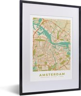 Fotolijst incl. Poster - Stadskaart - Amsterdam - Vintage - 30x40 cm - Posterlijst - Plattegrond
