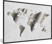 Posters Zwart Wit - Wereldkaart - Zwart Wit - Marbre - 120x80 cm