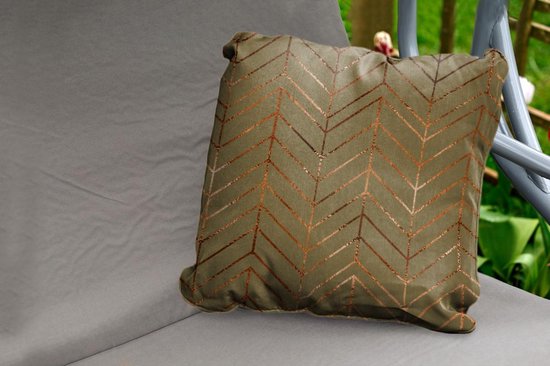 Sierkussen Extérieur - Motifs - Luxe - Bronze - Vert - 60x60 cm - Résistant aux intempéries