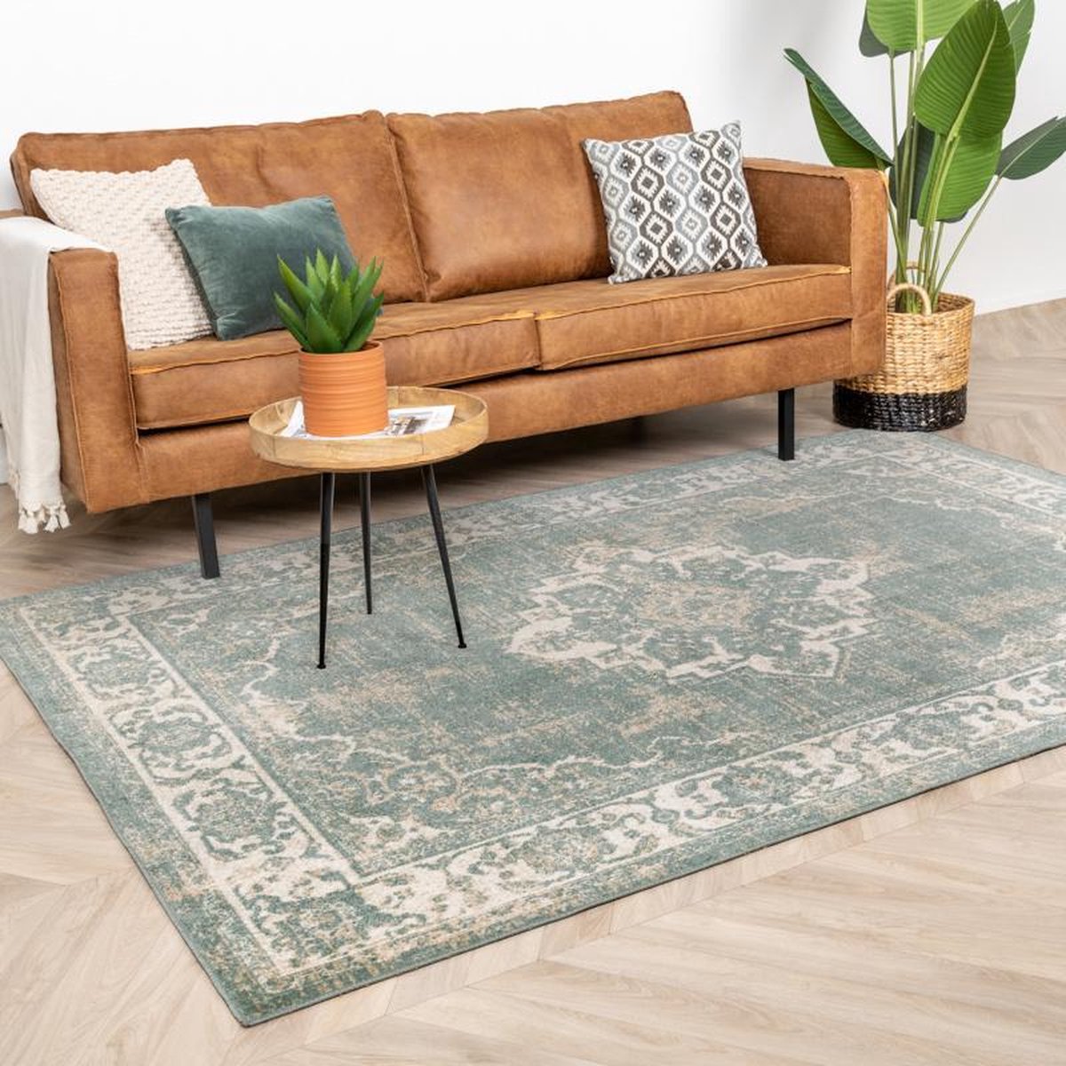 Fraai Vintage vloerkleed - Spring Medaillon Groen/Creme - 240x330cm