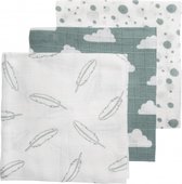 Meyco - Hydrofiele doeken 3-pack - Feather/Clouds/Dots - Stone Green/White - 70x70 cm