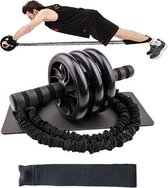 5 in 1 Buikspiertraining Driewielige Buikwiel Rally Set Fitnessapparatuur Thuis (Zwart)