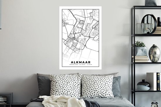 Stickers muraux - Carte - Alkmaar - Zwart - Wit - 60x90 cm - Feuille adhésive