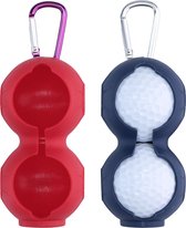 kwmobile 2x golfbal tasje met karabijnhaak - Siliconen hoesjes voor golfballen - Case voor golfballen in rood / blauw