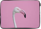 Laptophoes 13 inch - portet witte flamingo - Laptop sleeve - Binnenmaat 32x22,5 cm - Zwarte achterkant