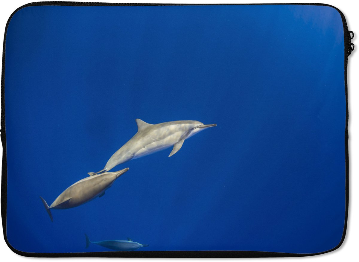 Laptophoes 14 inch - Dolfijn - Dier - Zee - Laptop sleeve - Binnenmaat 33x23 cm - Zwarte achterkant