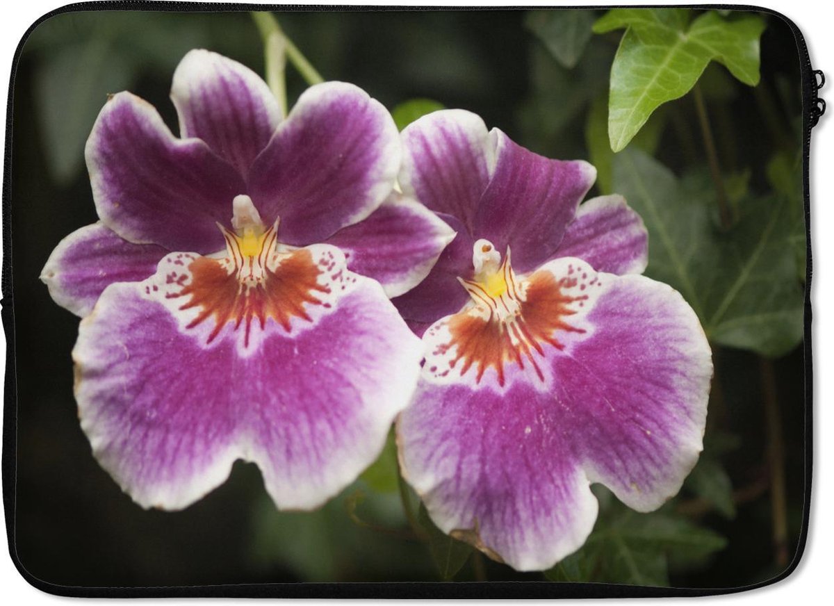 Laptophoes 14 inch - Wilde orchidee - Laptop sleeve - Binnenmaat 33x23 cm - Zwarte achterkant