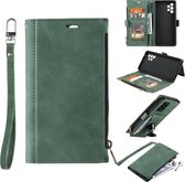 Voor Samsung Galaxy A72 Side Zipper Back Card Horizontale Flip PU Leather Case met Kaartsleuven & Portemonnee & Fotolijst & Lanyard (Groen)