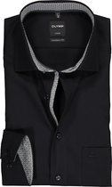 OLYMP Luxor modern fit overhemd - zwart (contrast) - Strijkvrij - Boordmaat: 41