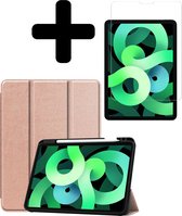 iPad Air 4 2020 10.9 inch Hoes Book Case Cover Met Screenprotector En Pencil Houder - Rosé Goud