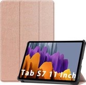 Tablethoes Geschikt voor: Samsung Galaxy Tab S7 & Tab S8 - 11 inch - Ultraslanke Hoesje Tri-Fold Cover Case - Rosegoud