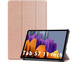 Tablethoes Geschikt voor: Samsung Galaxy Tab S7 & Tab S8 - 11 inch - Ultraslanke Hoesje Tri-Fold Cover Case - Rosegoud