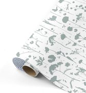 Cadeaupapier - Inpakpapier - Kaftpapier - Salie - Wit - SOW & GROW - Bloemen - Stippen - 50x300 cm