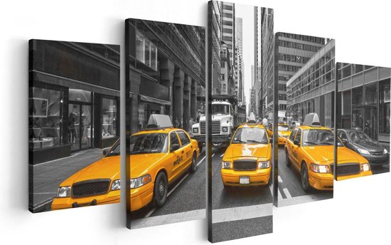 Artaza Canvas Schilderij Vijfluik New York Gele Taxi's - Zwart Wit - 100x50 - Foto Op Canvas - Canvas Print