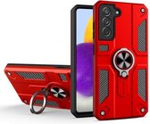 Voor Samsung Galaxy S21 + 5G koolstofvezelpatroon pc + TPU-beschermhoes met ringhouder (rood)