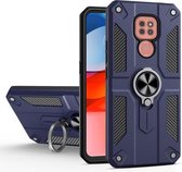 Voor Motorola Moto G9 Spelen Koolstofvezelpatroon PC + TPU-beschermhoes met ringhouder (saffierblauw)
