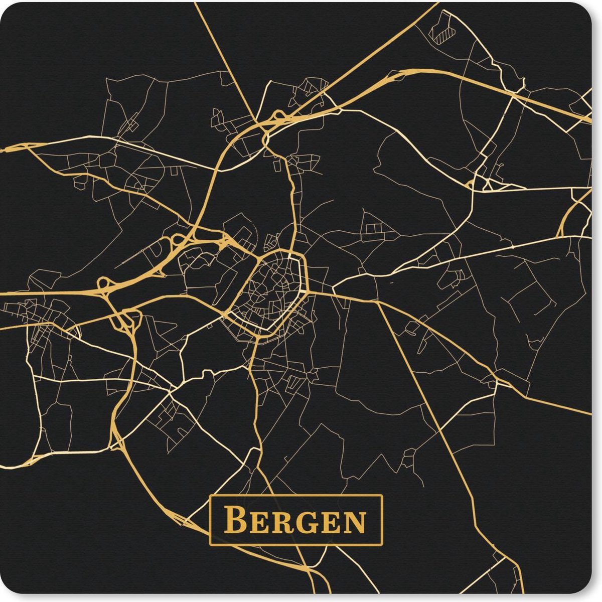 Muismat 20x20 cm - Mousepad Kaart - Bergen - Simpel - Goud - Zwart - Muismatten