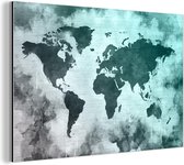 Wanddecoratie Metaal - Aluminium Schilderij Industrieel - Wereldkaart - Grijs - Blauw - 30x20 cm - Dibond - Foto op aluminium - Industriële muurdecoratie - Voor de woonkamer/slaapkamer