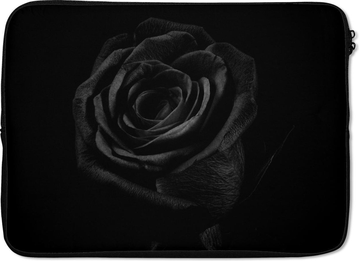 Laptophoes 13 inch - Roos - Zwart - Bloem - Laptop sleeve - Binnenmaat 32x22,5 cm - Zwarte achterkant