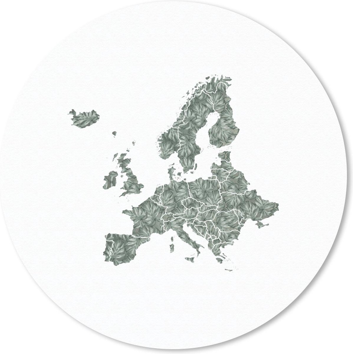 Muismat rond 20x20 cm - Mousepad Europa kaart - Bladeren - Grijs - Ronde muismatten