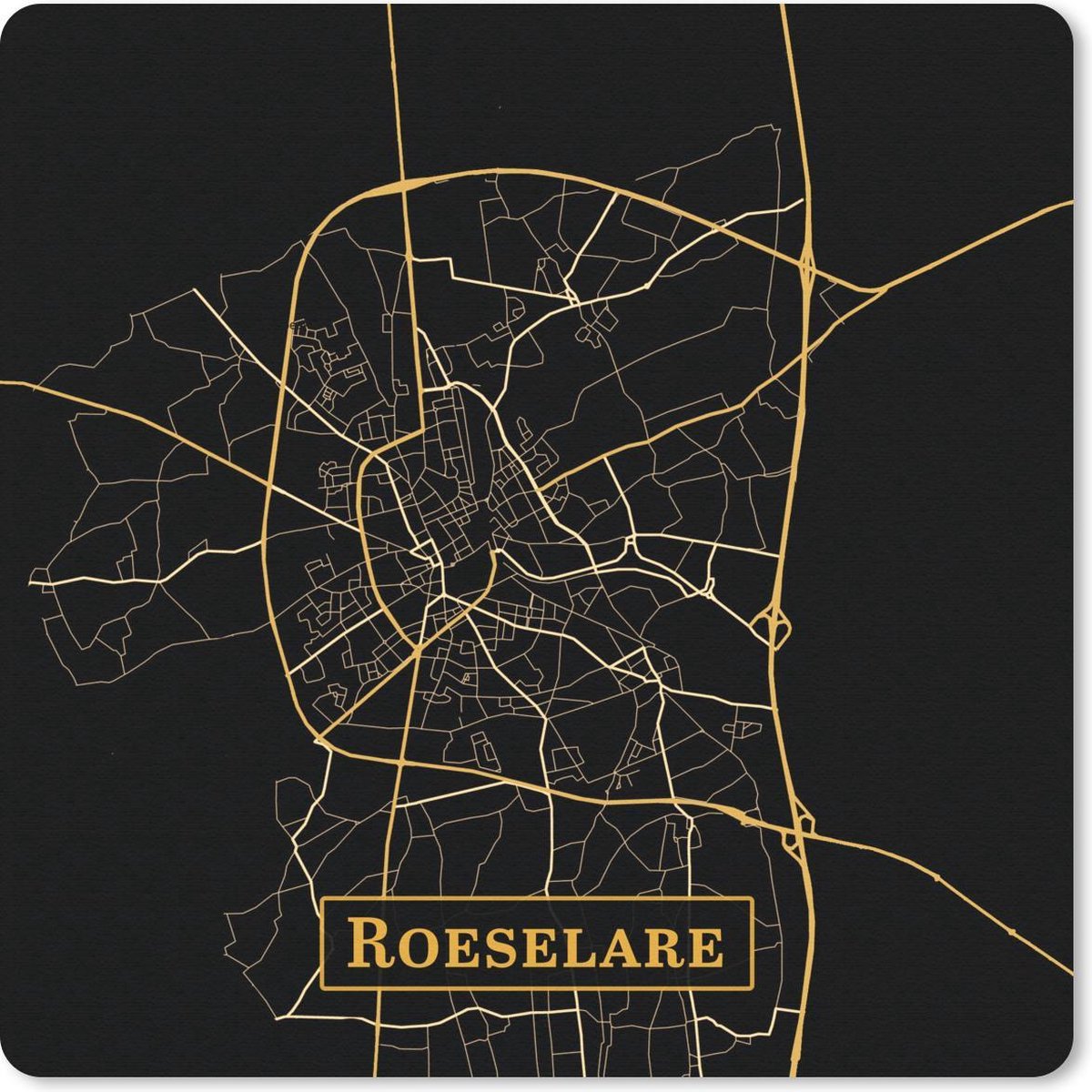 Muismat 30x30 cm - Mousepad Kaart - Roeselare - Goud - Zwart - Muismatten