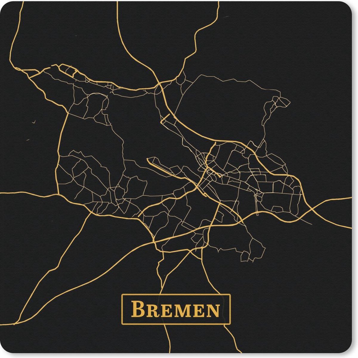 Muismat 20x20 cm - Mousepad Kaart - Bremen - Goud - Zwart - Simpel - Muismatten