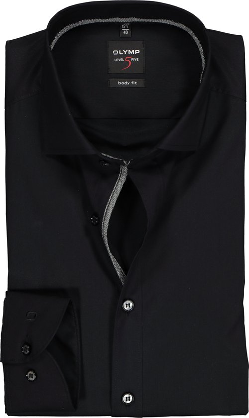 OLYMP Level 5 body fit overhemd - zwart (contrast) - Strijkvriendelijk - Boordmaat: 39