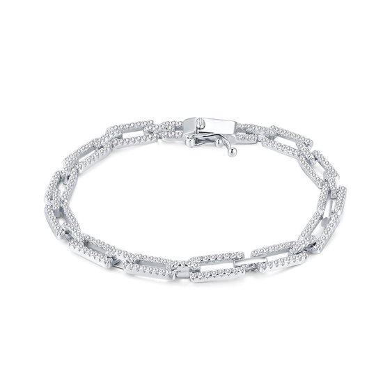 Twice As Nice Armband in zilver, rechthoekige schakels, zirkonia 16 cm