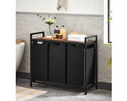 Signature Home Giant Wassorteerder met 3 verwijderbare zakken, metalen frame, 3 x 38 liter, vintage bruin/zwart, 92,5 x 33 x 71 cm