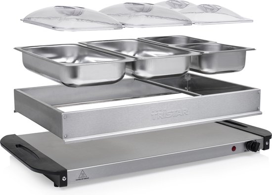 Tristar BP-6285 - Buffetwarmer 300W - Chafing dish - 2 x 2,4 Liter & 2 x 1 Liter - Incl deksel - RVS — afbeelding 2